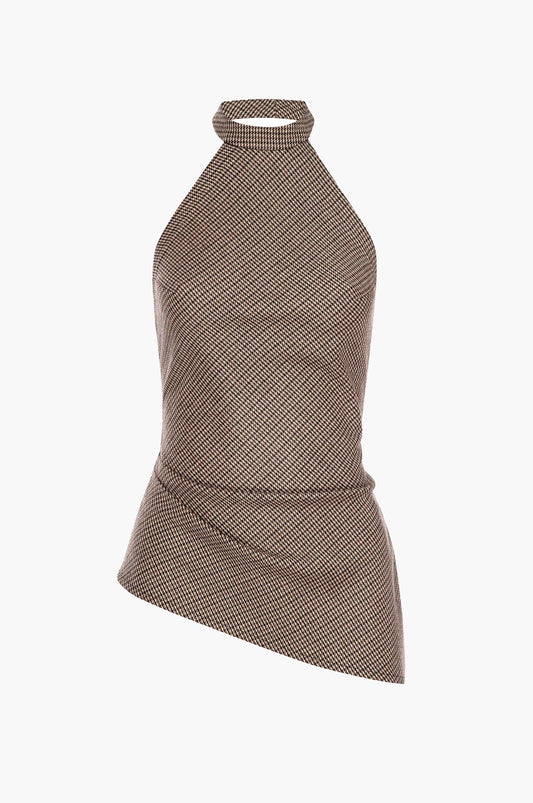 Brown checkered halter top on a white background