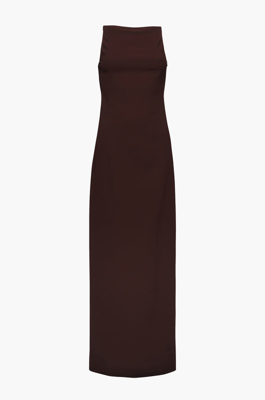 Brown backless gown on a white background