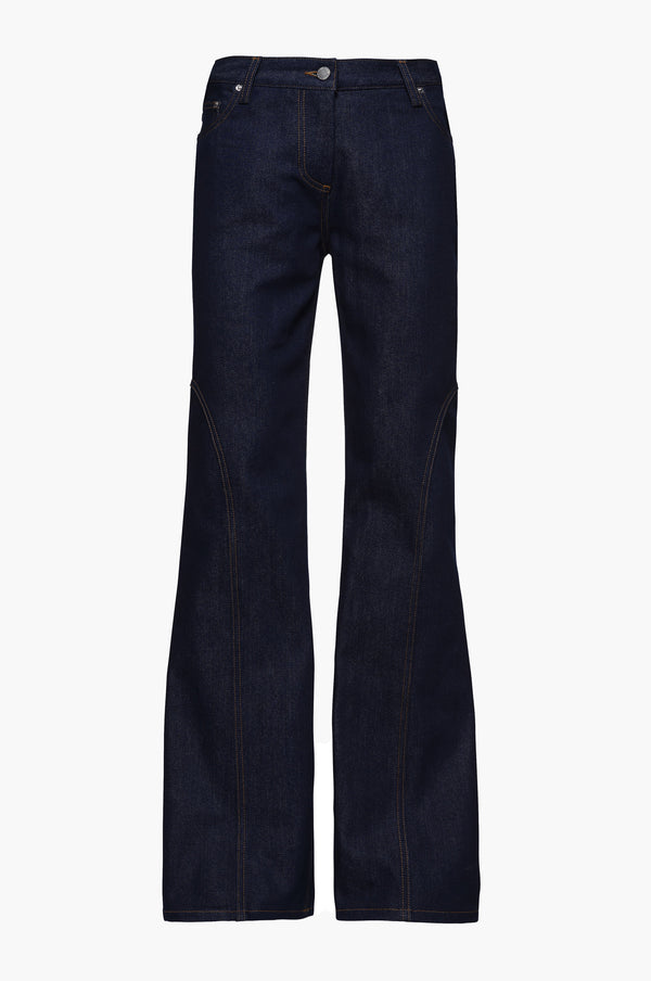 Dark blue jeans on a white background
