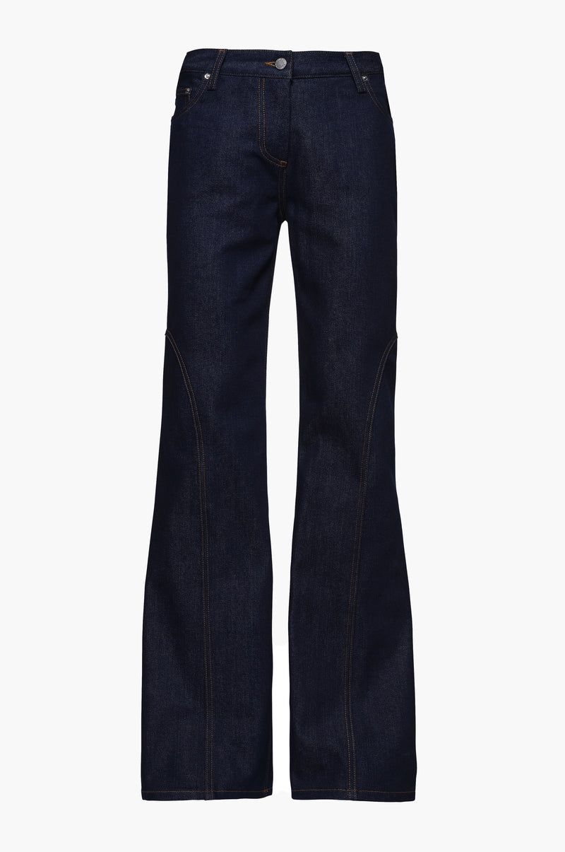Dark blue jeans on a white background
