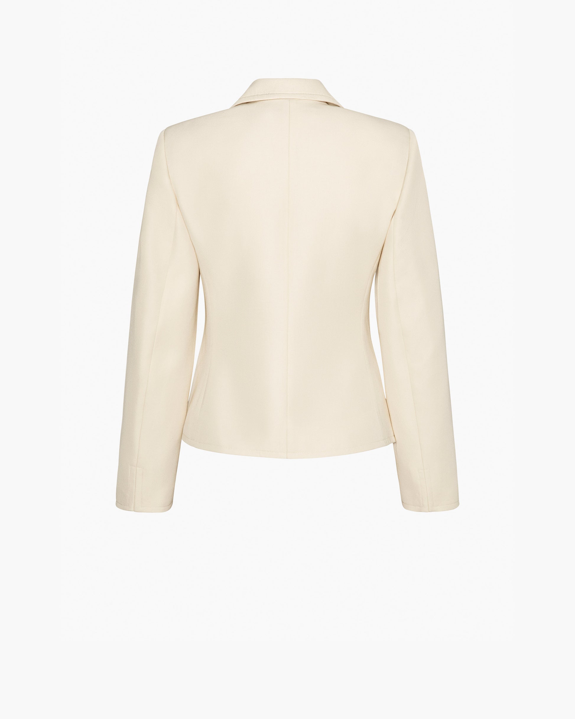 Back of a cream blazer on a white background
