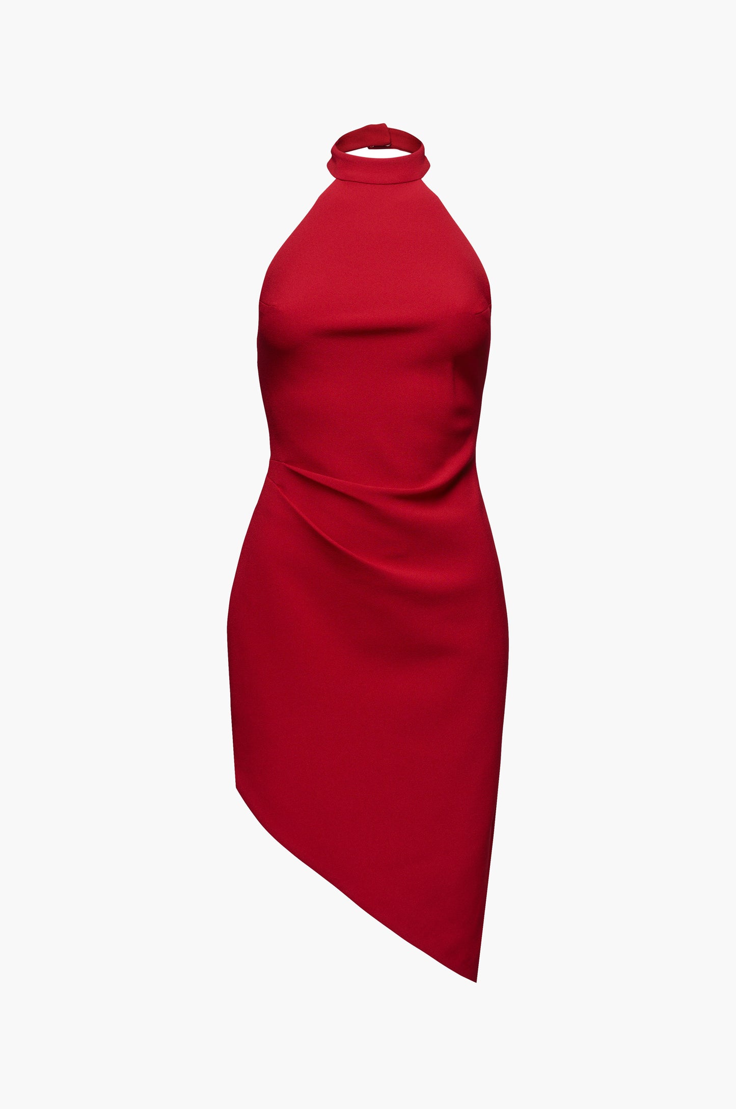 Red halter dress on a white background