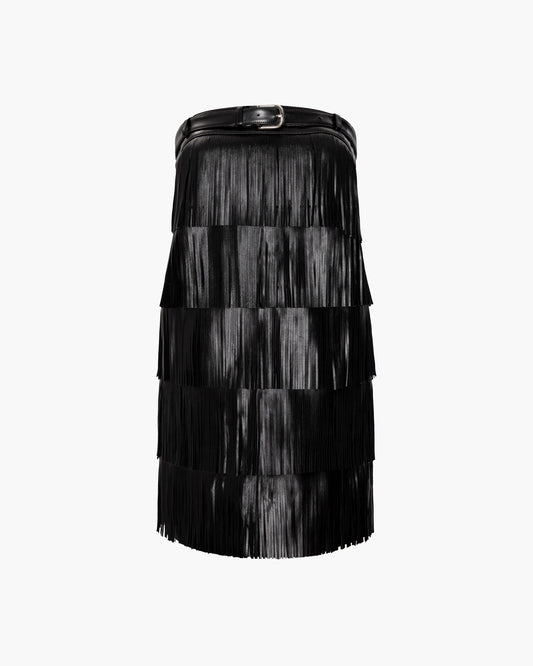 Leather Fringe Belted Dress