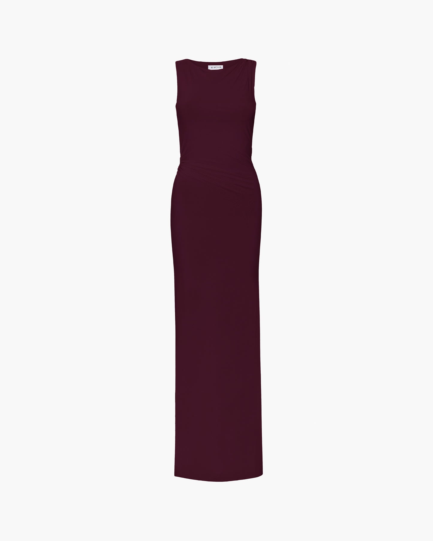 Maroon sleeveless dress on a white background