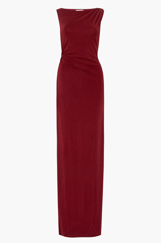 Burgundy gown on a white background