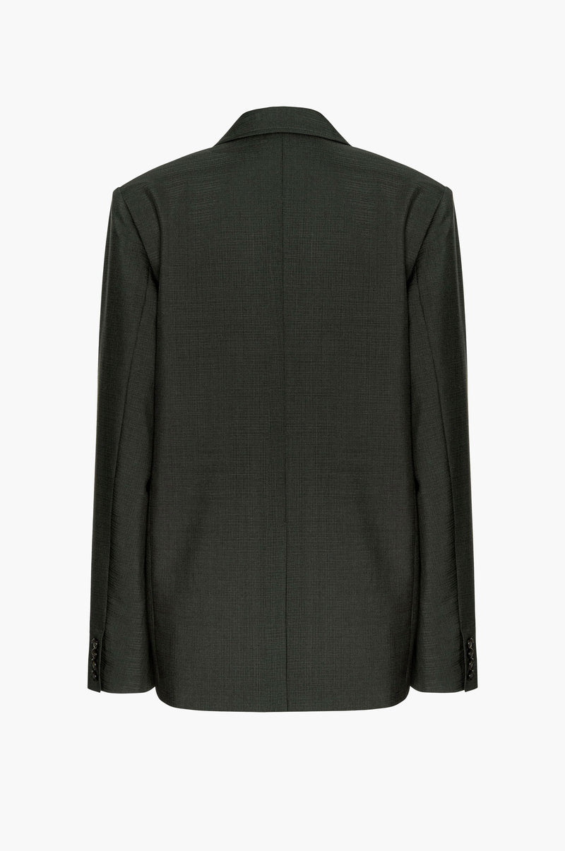 Back of a dark green blazer