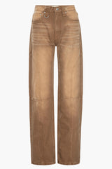 Light brown canvas pants on a white background