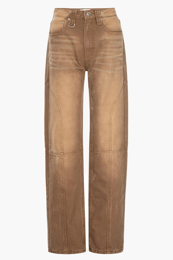 Light brown canvas pants on a white background
