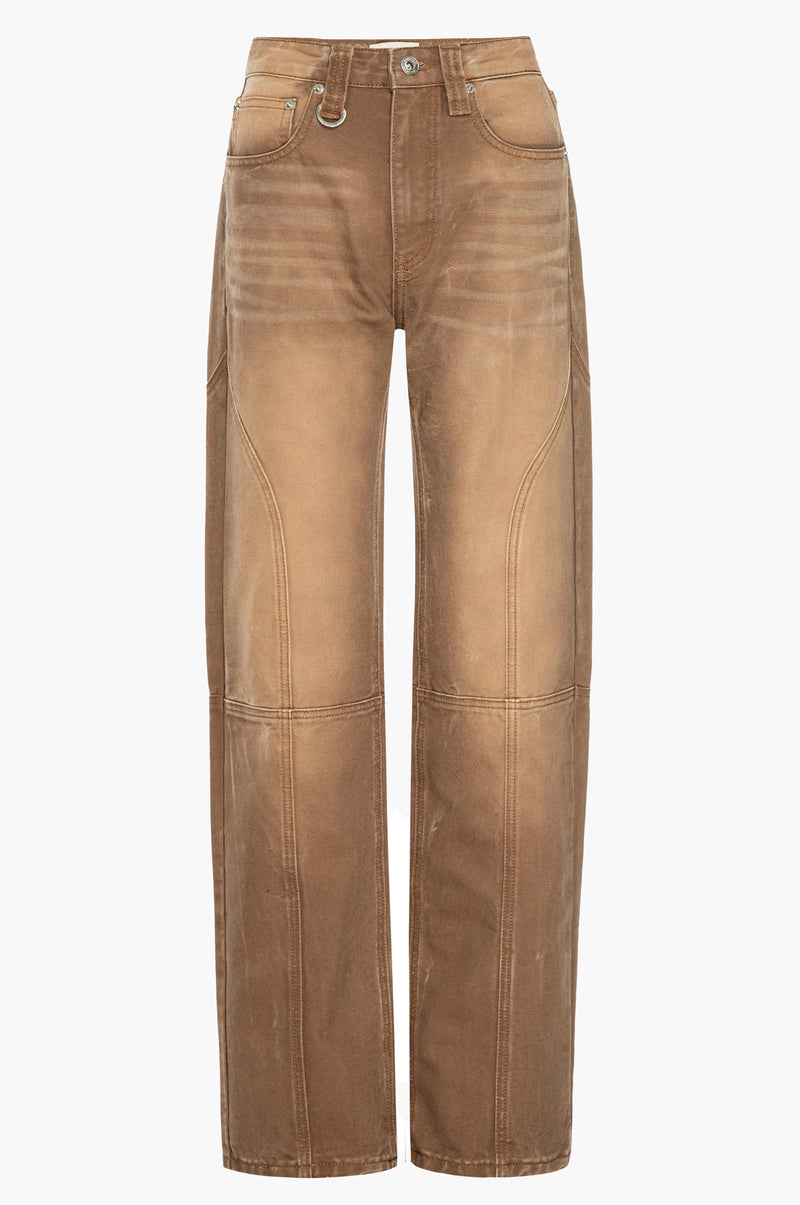Light brown canvas pants on a white background