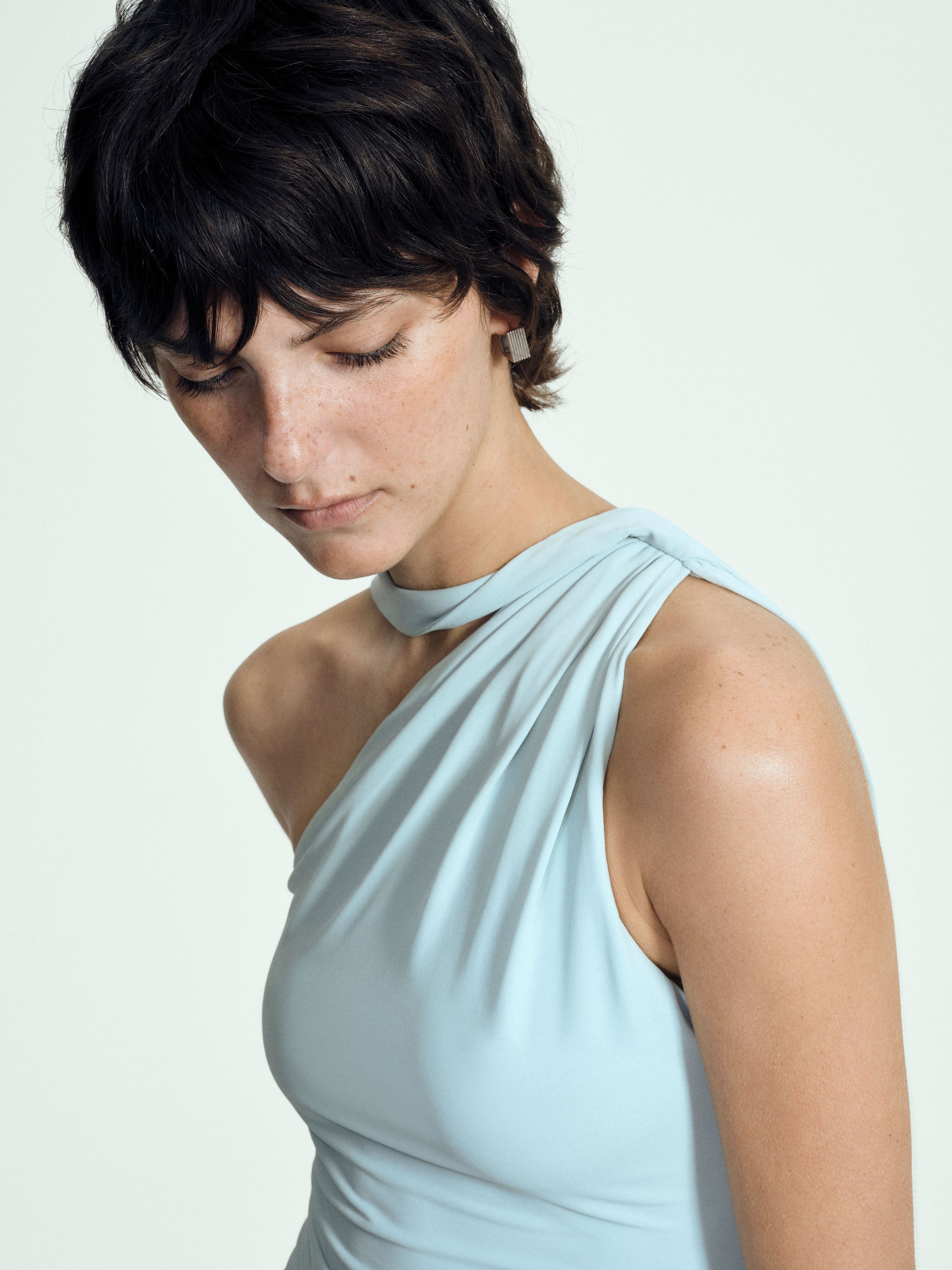 One Shoulder Tie Top – Black Viscose Jersey | MIMCHIK
