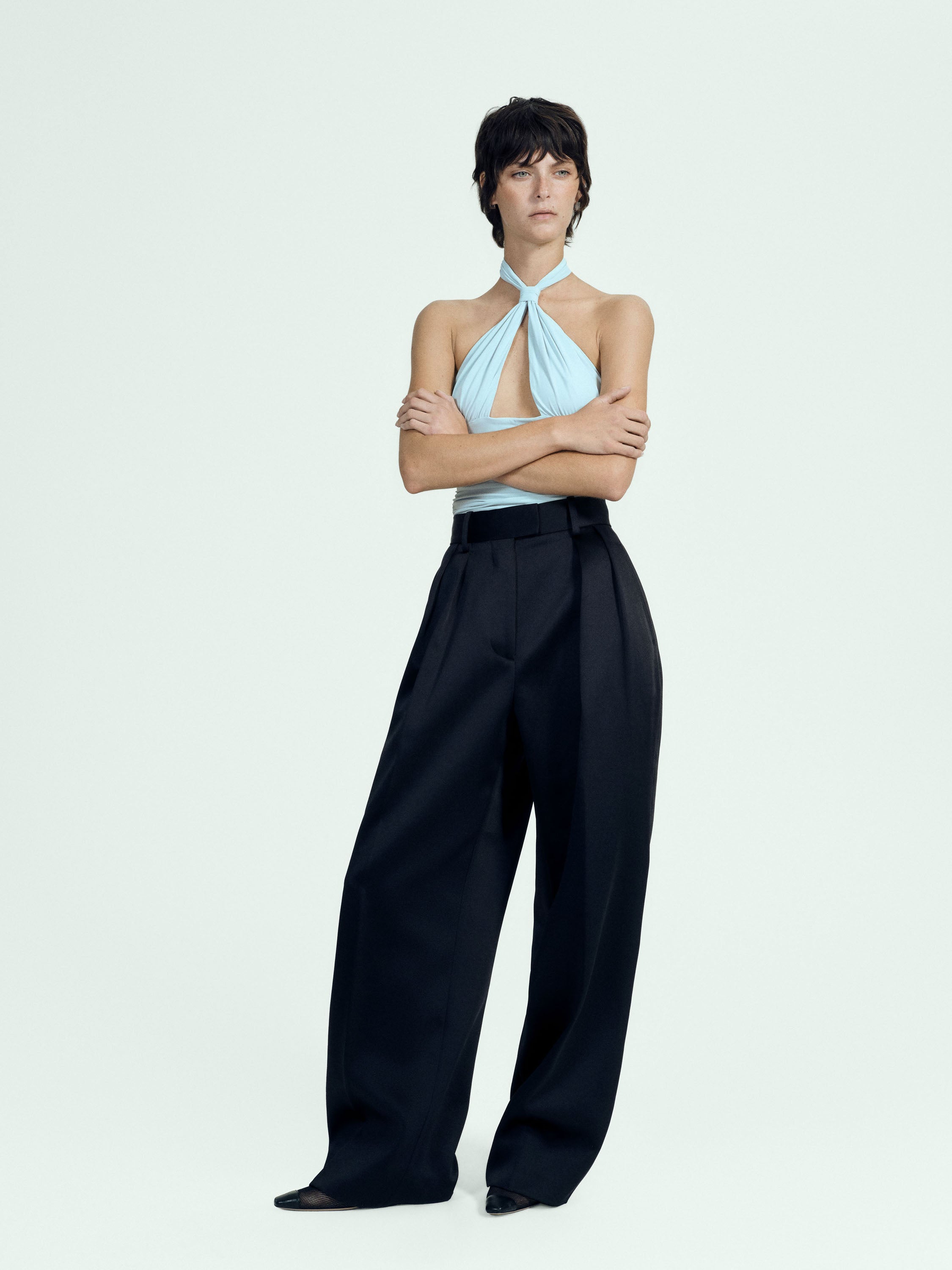 Piper Knotted Halter Top – Ice Blue Viscose Jersey | MIMCHIK