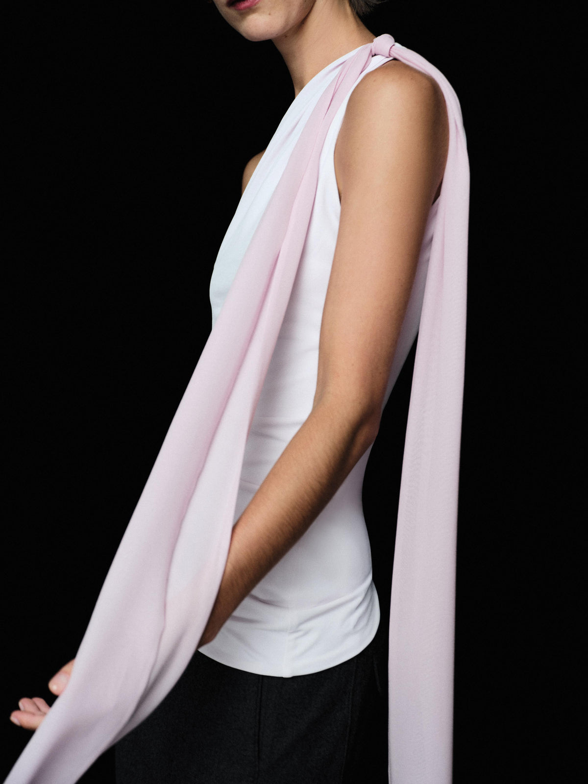 One Shoulder Chiffon Tie Top