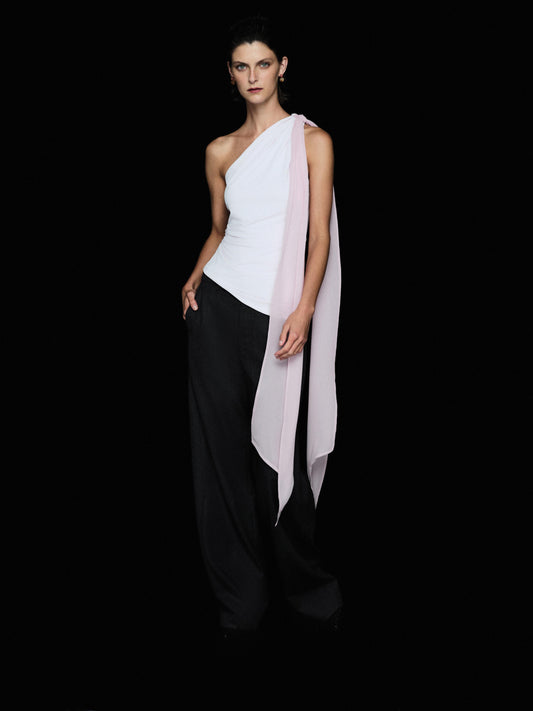 One Shoulder Chiffon Tie Top