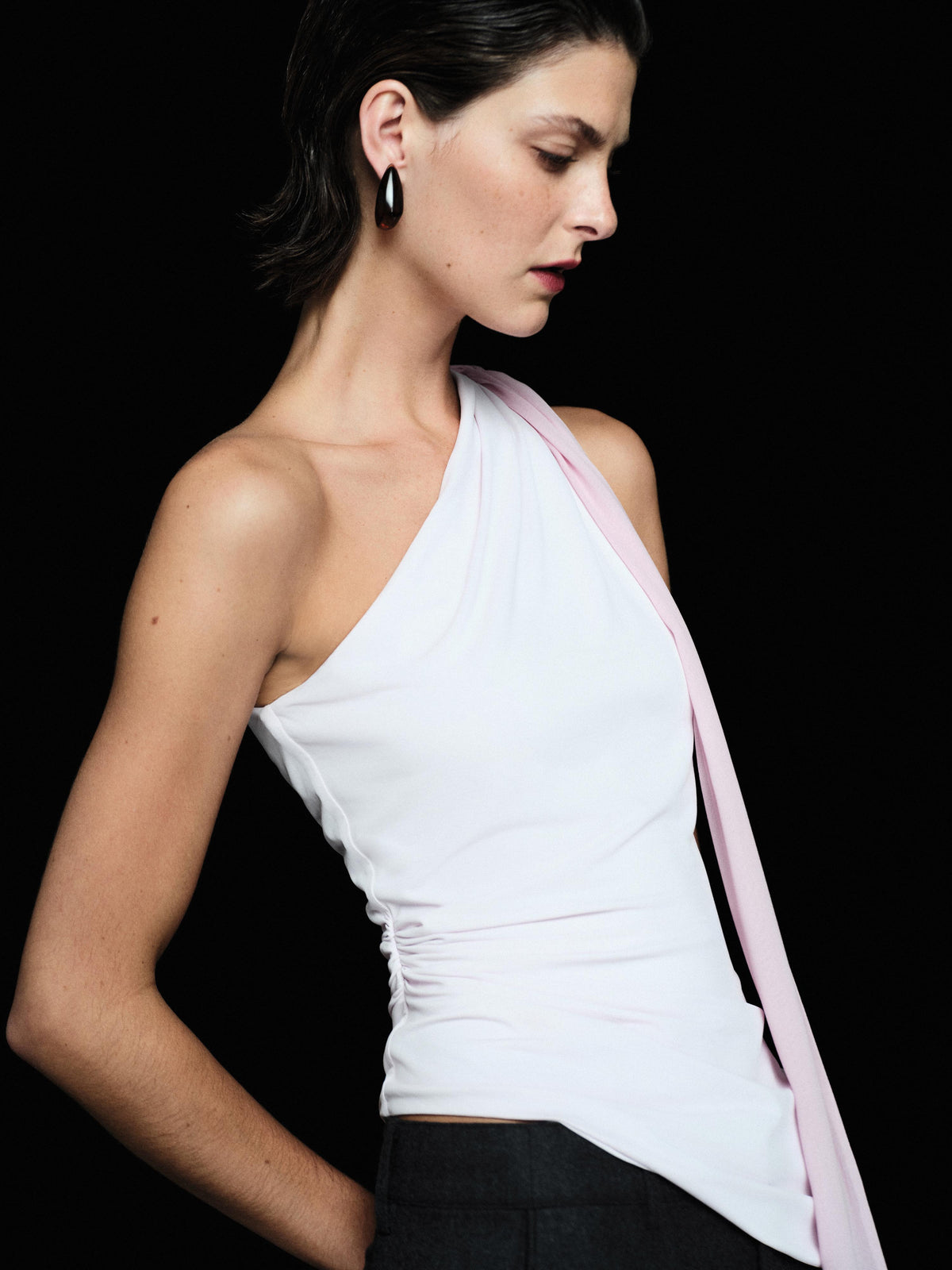 One Shoulder Chiffon Tie Top
