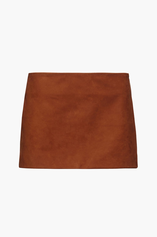 Cognac brown nubuck leather skirt on a white background