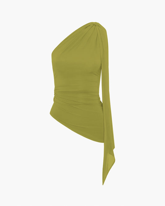 One Shoulder Chiffon Tie Top
