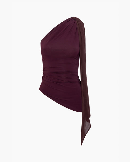 One Shoulder Chiffon Tie Top