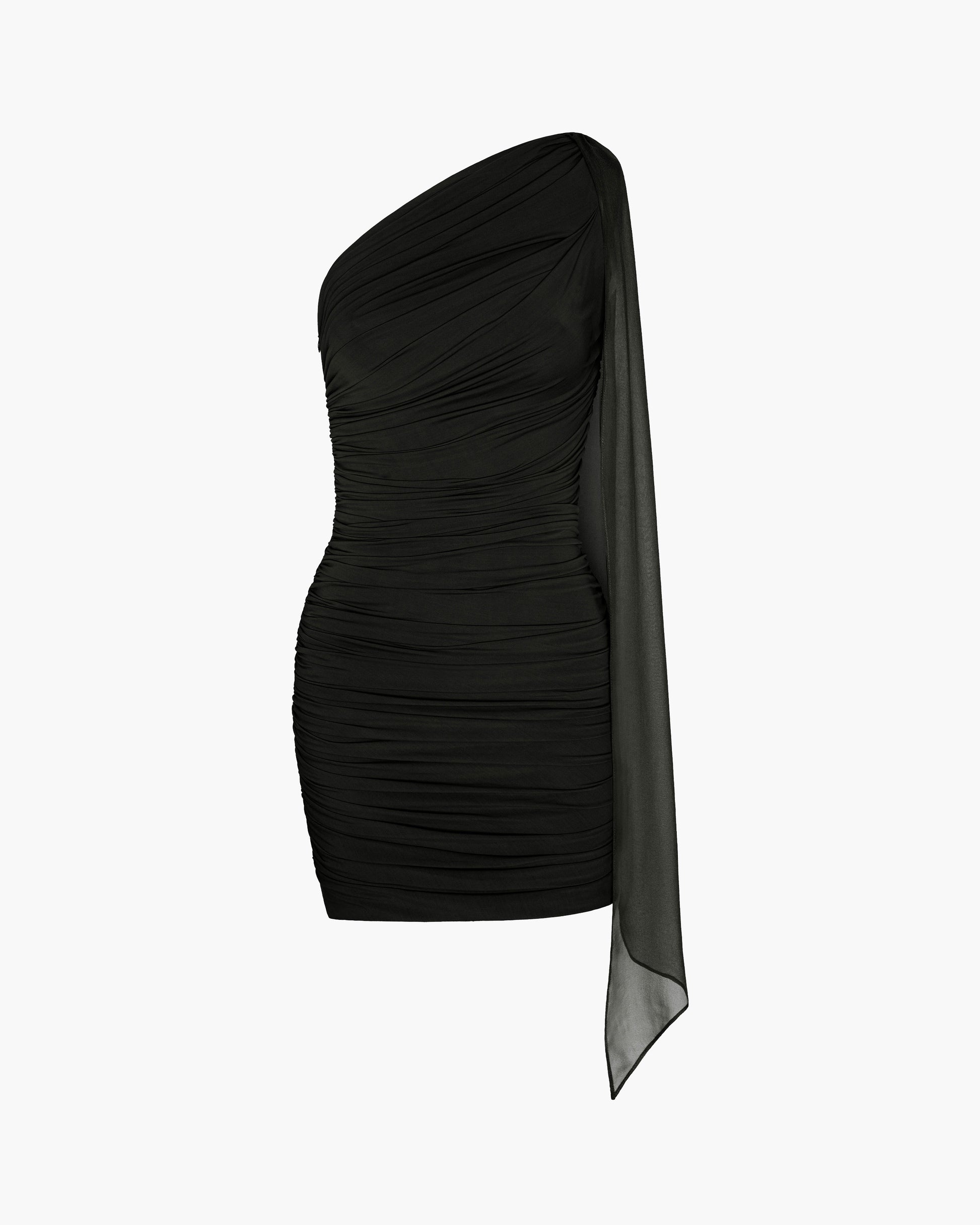 One Shoulder Tie Dress – Black Viscose Jersey & Silk Chiffon