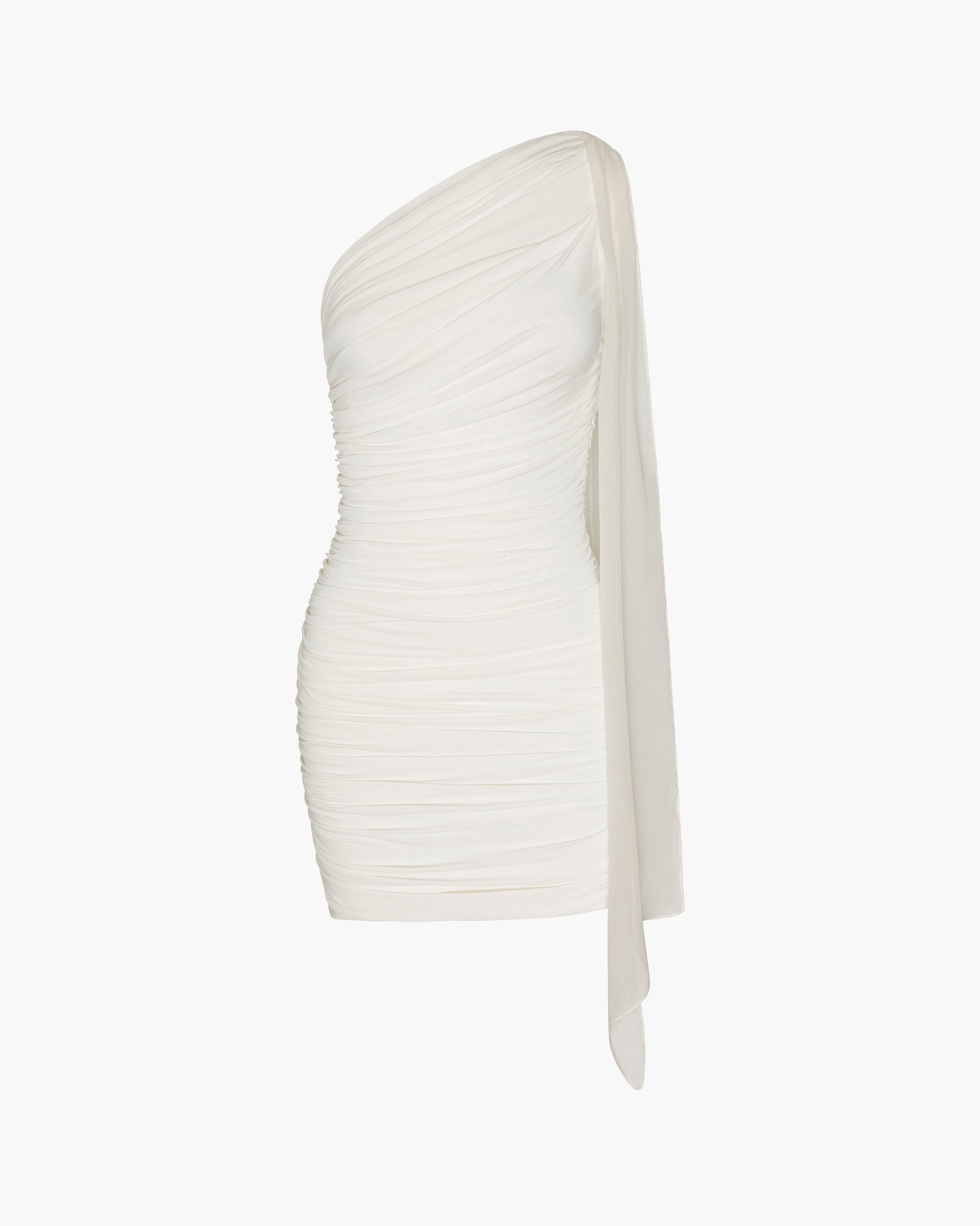 One Shoulder Tie Dress – Vanilla Viscose Jersey & Silk Chiffon