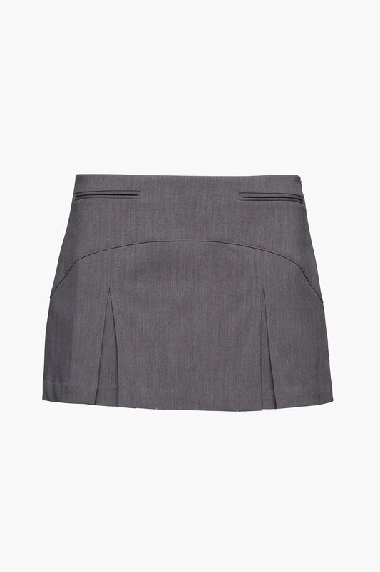 Gray pleated mini skirt on a white background