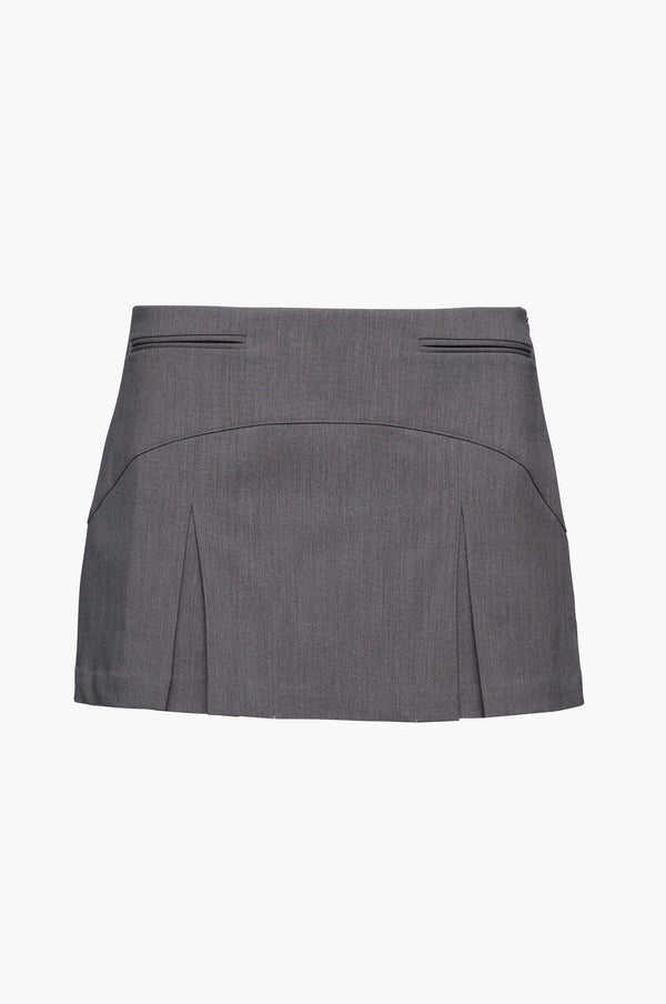 Gray pleated mini skirt on a white background