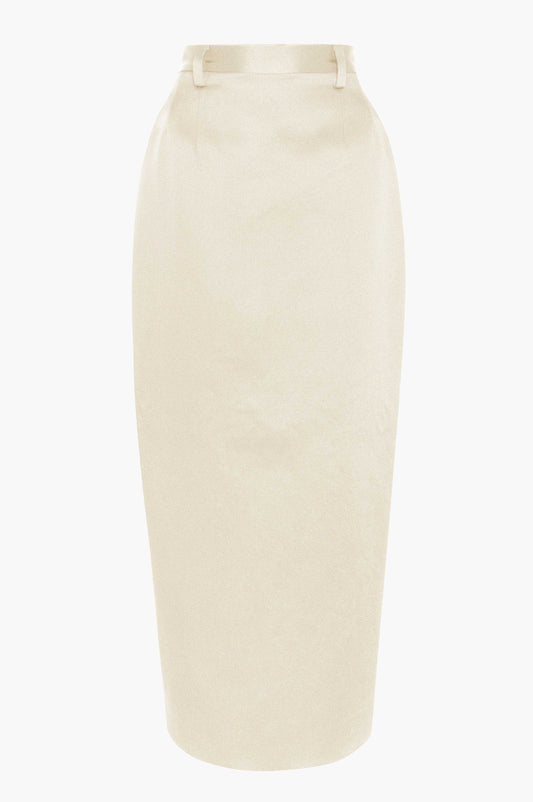Custard beige pencil skirt on a white background