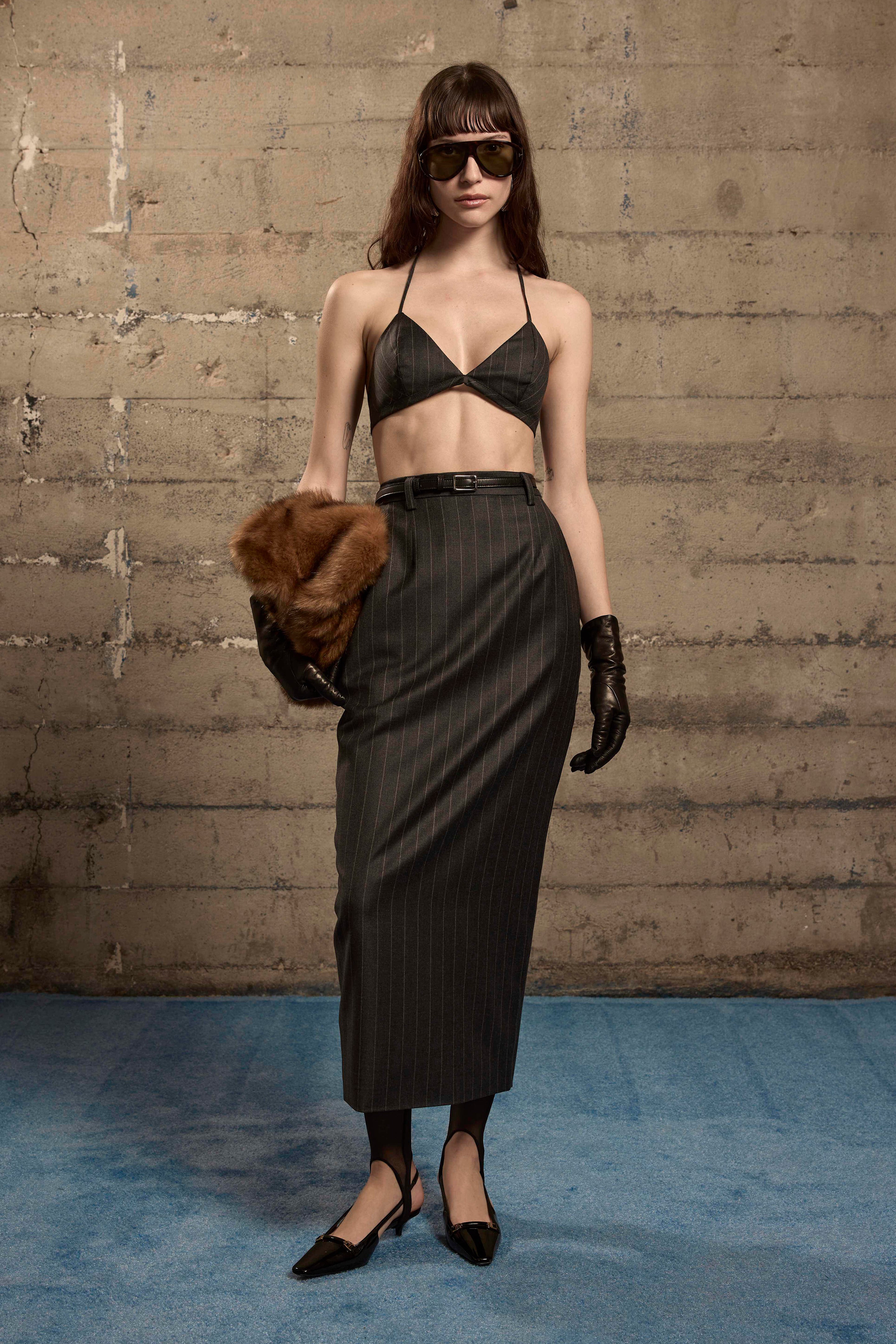 Rosie Pencil Skirt – Gray Pinstripe Wool | Mimchik – MIMCHIK