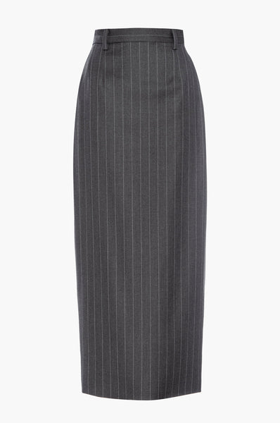 Rosie Pencil Skirt – Gray Pinstripe Wool | Mimchik – MIMCHIK