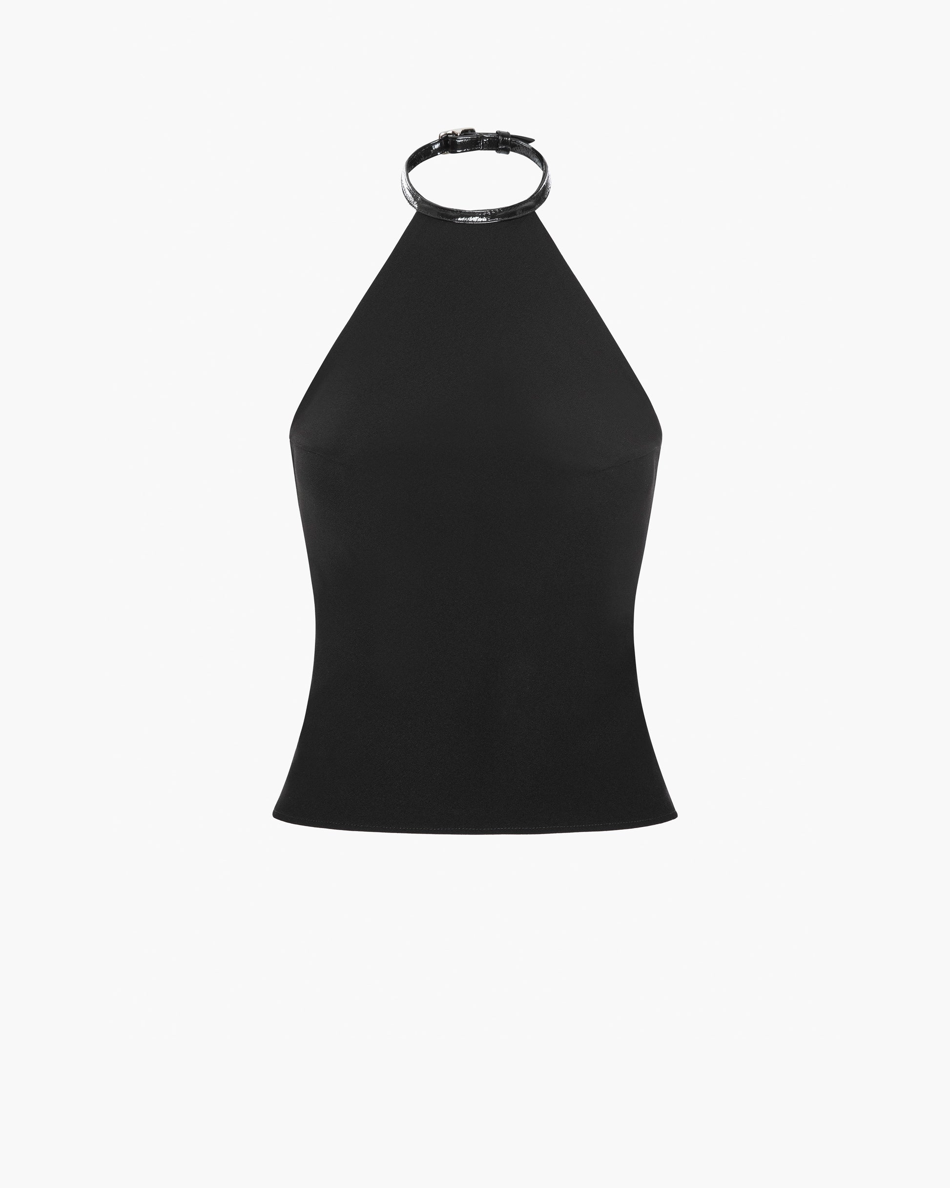 Black halter top on a white background