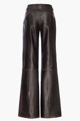 Dark brown leather pants on a white background