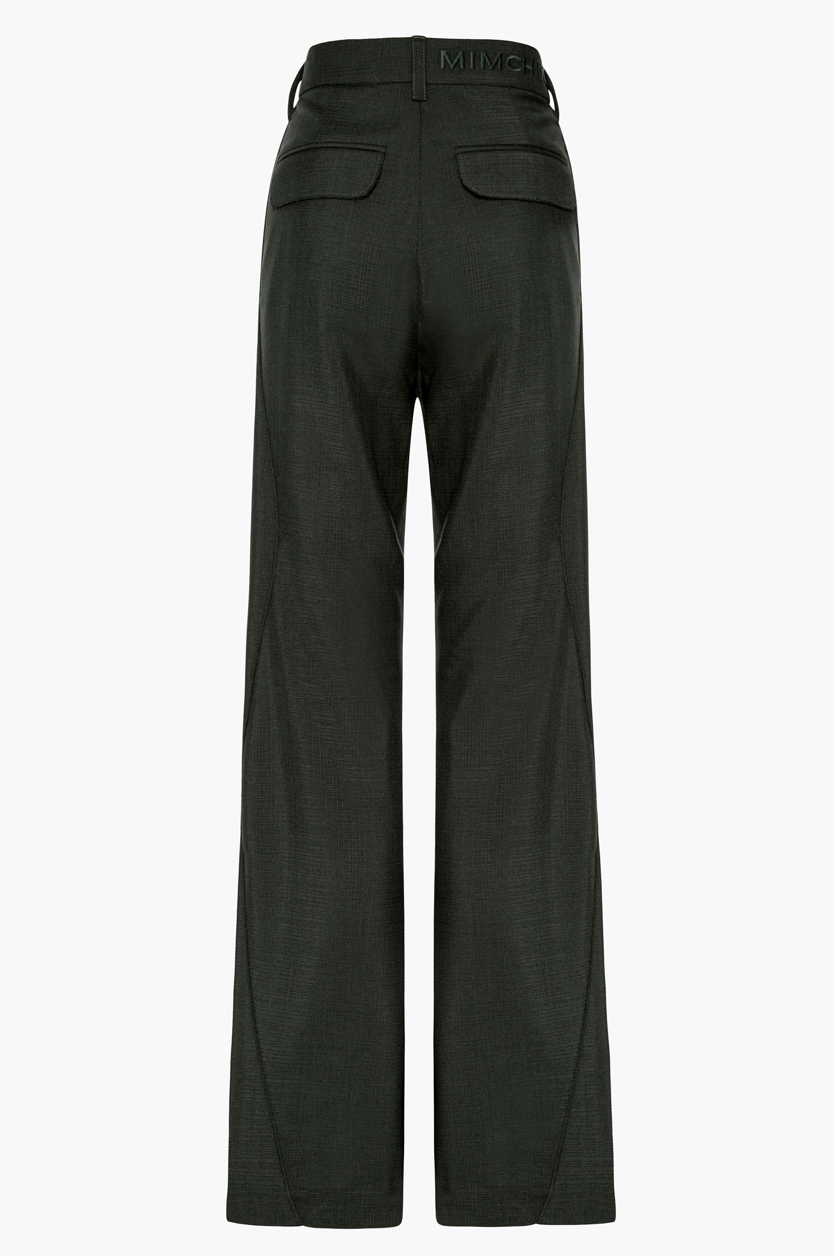 Dark green mohair pants on a white background