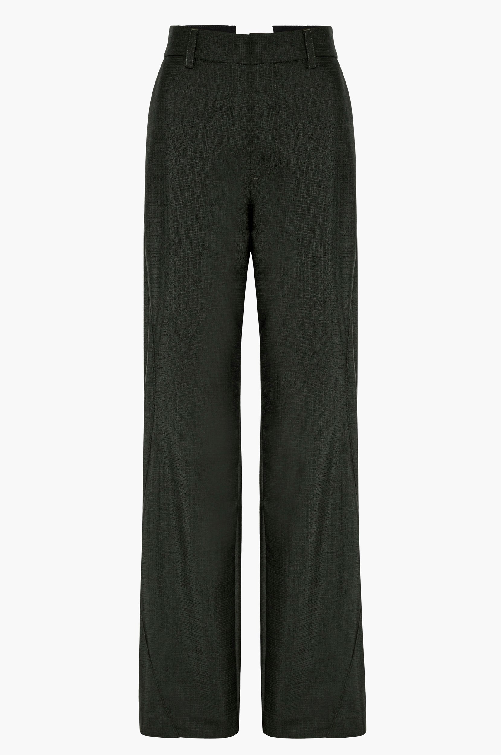 Dark green mohair pants on a white background