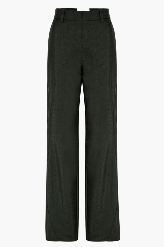 Dark green mohair pants on a white background