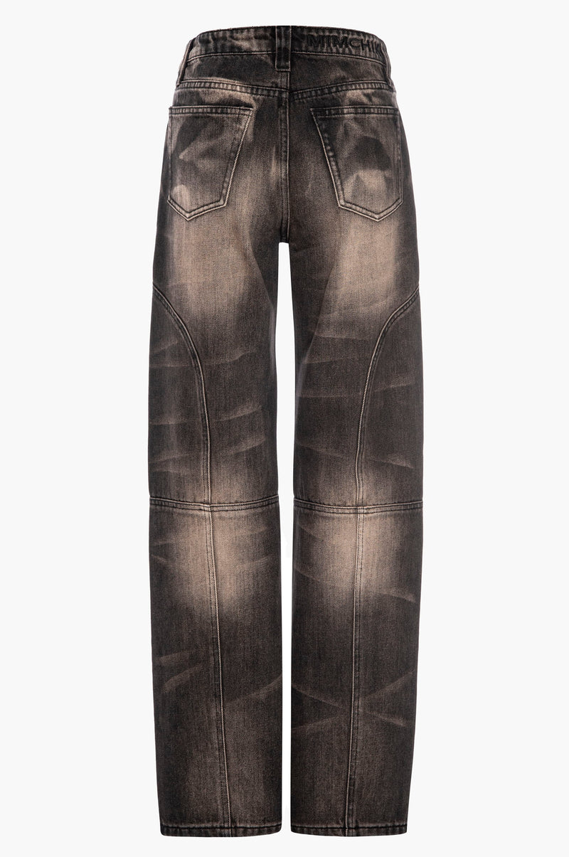 Distressed black wash jeans on a white background