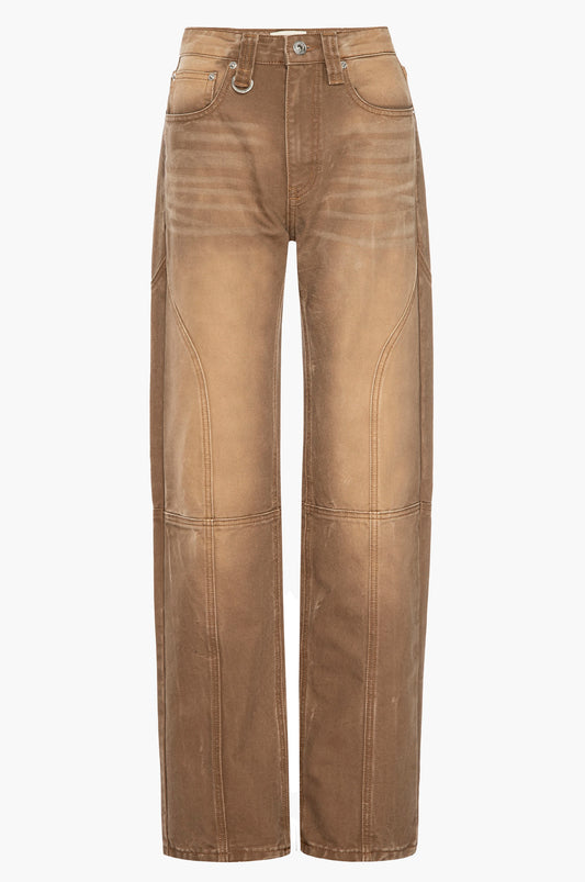 Brown canvas workwear-inspired pants on a white background