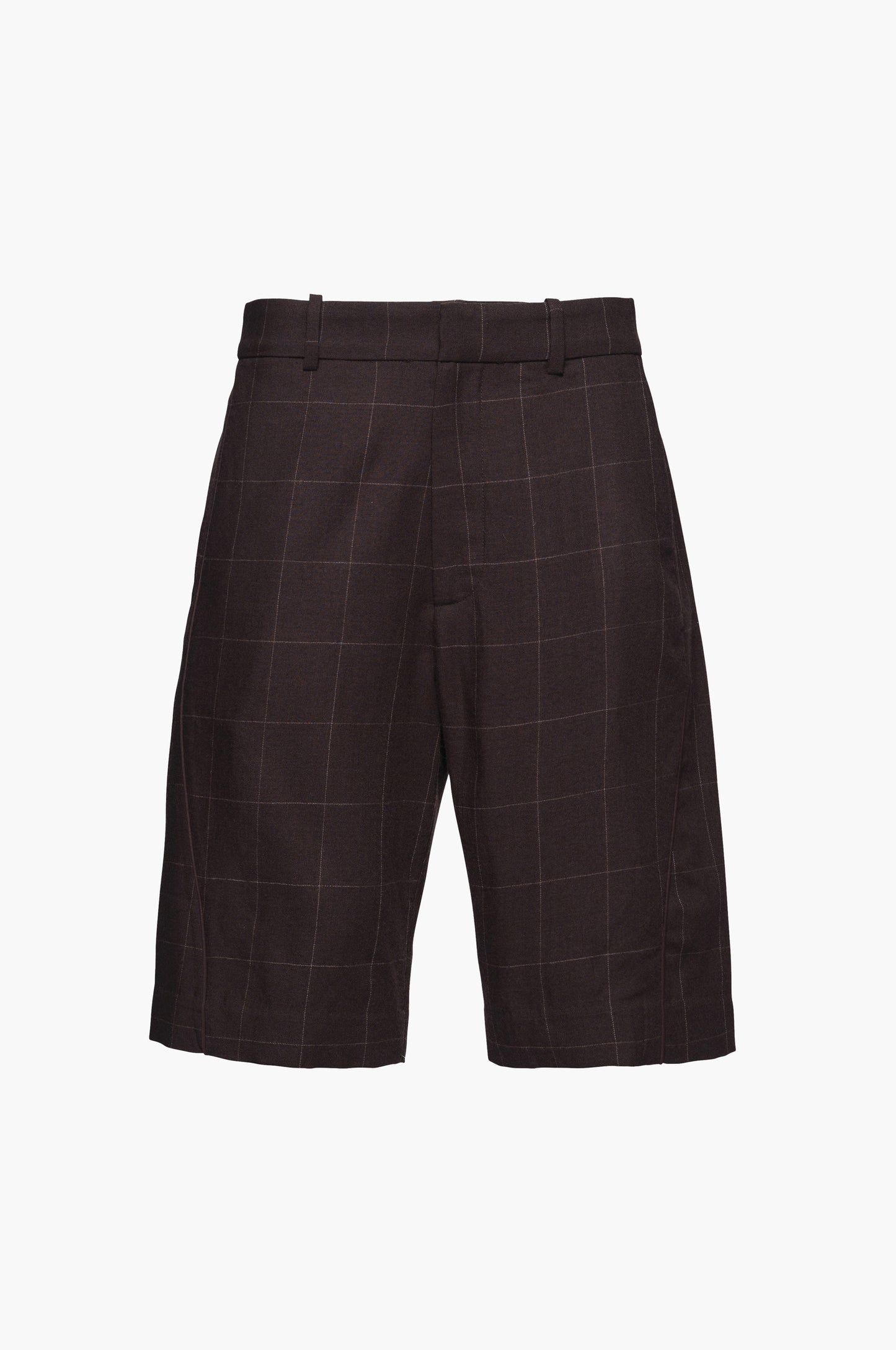 Brown checkered shorts on a white background