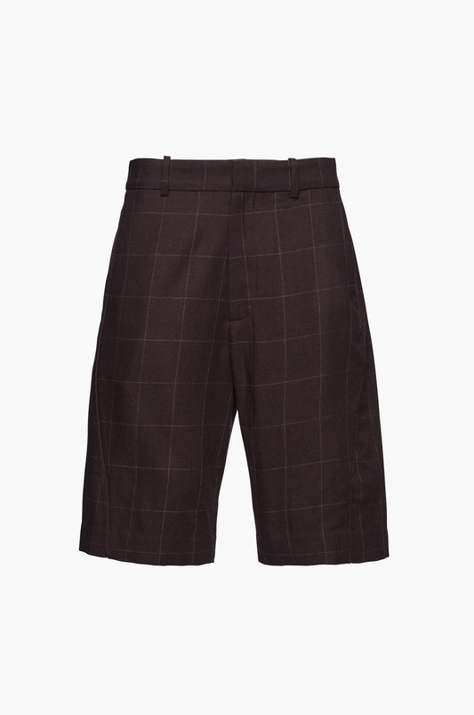 Brown checkered shorts on a white background